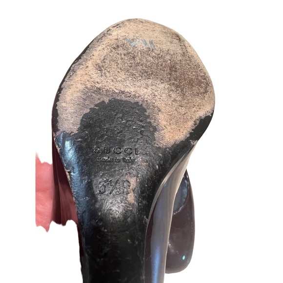Gucci Dark Brown Patent Leather Wedge Heel Closed toe Italian Heels Size 6 12 B - Picture 5 of 11